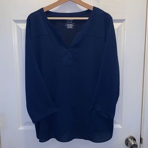 Van Heusen Navy Blue 2XL Blouse 3/4 Length Sleeve